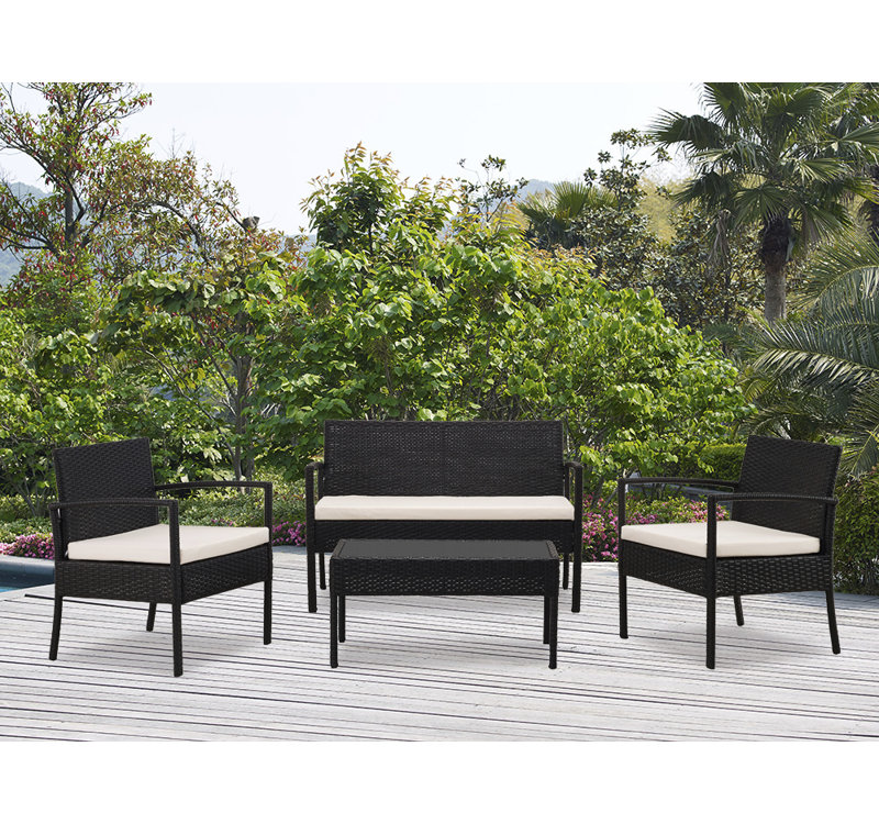 Wade Logan Kobe 4 Piece Rattan Sofa Seating Group With Cushions
