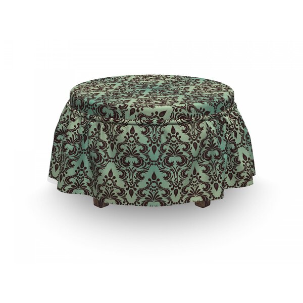 Damask Leaves Buds Ornate 2 Piece Box Cushion Ottoman Slipcover Set By East Urban Home