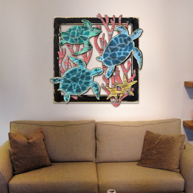 Breakwater Bay Beach House Decor Sea Turtle Family Wooden Nautical