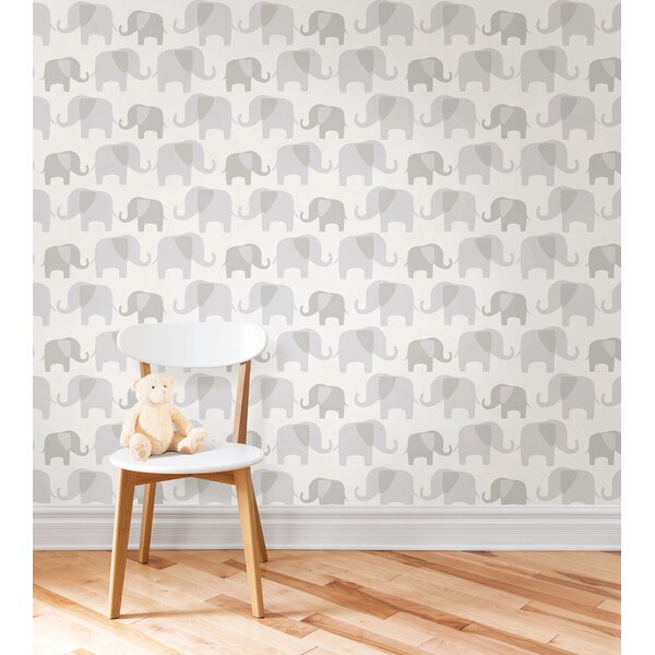 Gray Elephant Parade Wallpaper Roll by WallPops!
