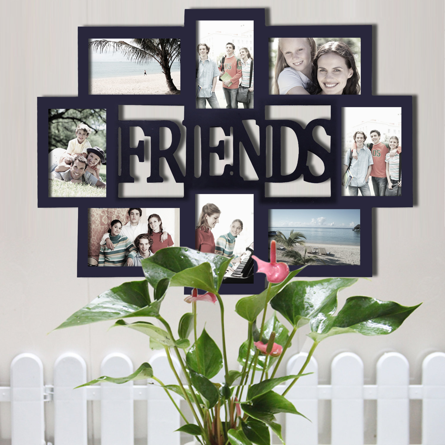 AdecoTrading 8 Opening Wooden Photo Collage Wall Hanging Picture Frame