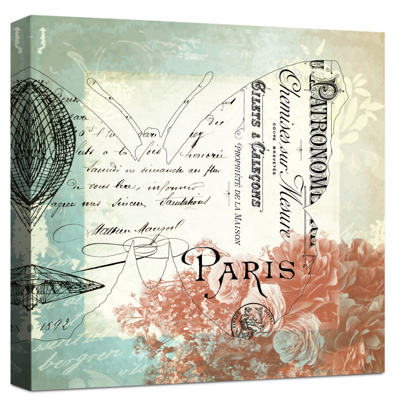 Ashton Wall Decor Llc Vintage Paris Butterfly Graphic Art Print