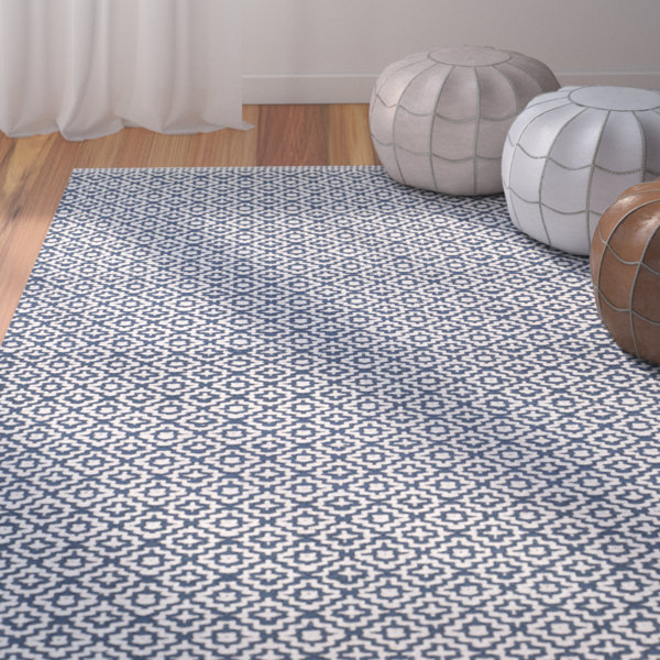 Hampden Hand-Woven Cotton Ivory/Navy Blue Area Rug by Bungalow Rose