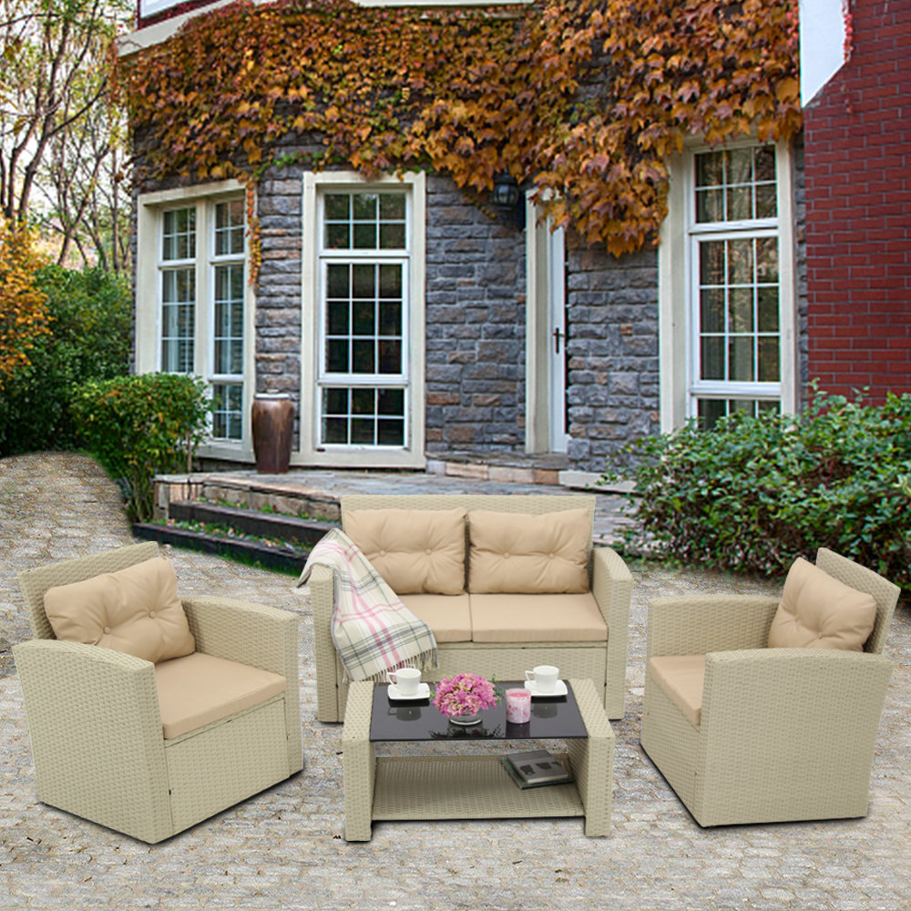 Latitude Run Master Patio 4 Piece Rattan Sofa Seating Group With Cushions Wayfair