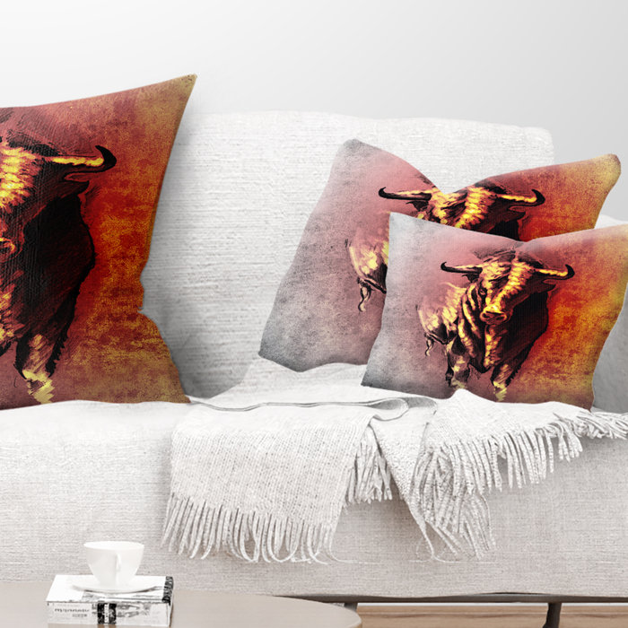 East Urban Home Abstract Spanish Bull Tattoo Sketch Lumbar Pillow