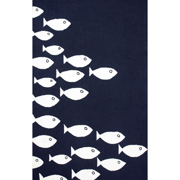 Roeville Hand-Woven Navy Outdoor Area Rug by Beachcrest Home