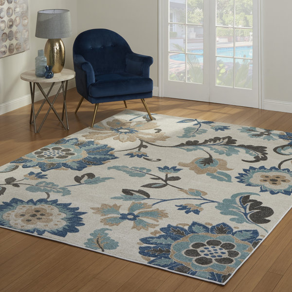 Ebern Designs Kornegay Floral Hand Knotted Tan Blue Brown Area Rug Wayfair