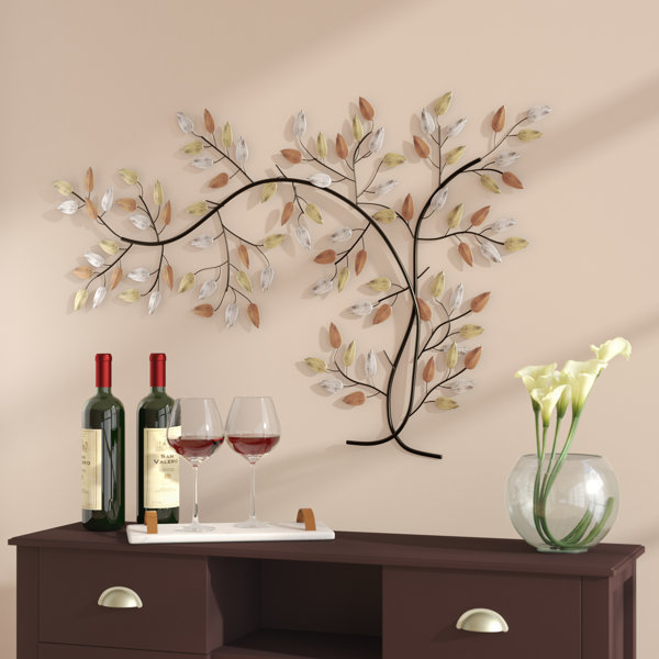 Home Garden Metal Wall Art Tree Wind Blown Branches Birds Living