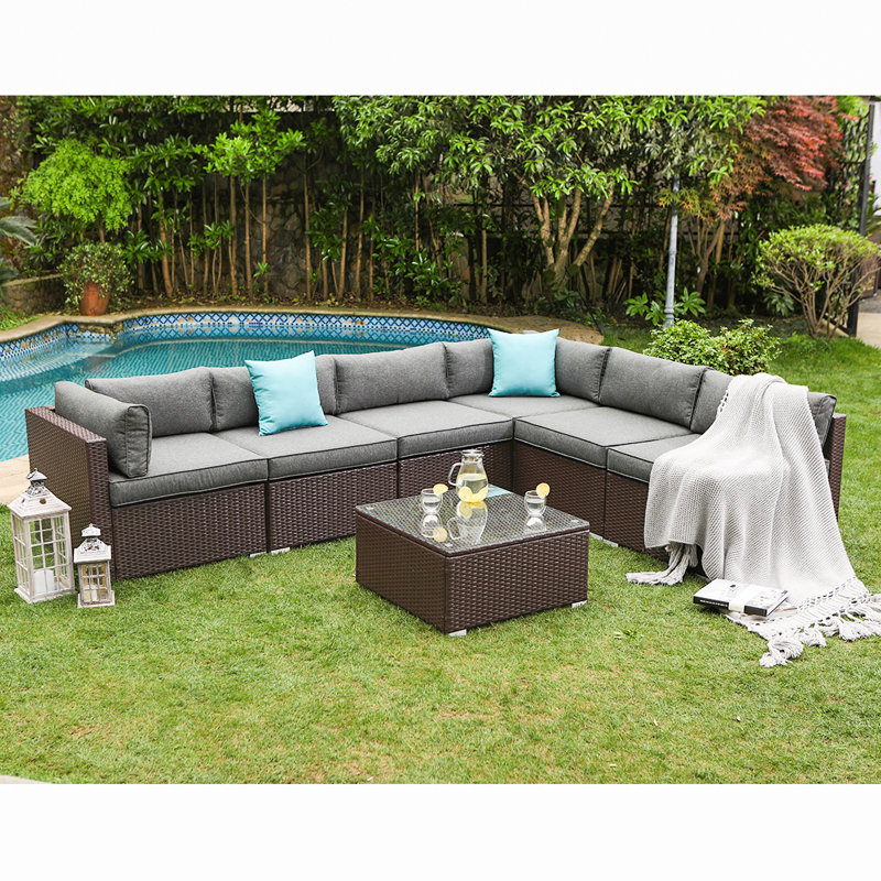 Wrought Studio Bozman 7 Piece Outdoor Patio Furniture Chocolate