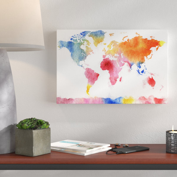 Wrought Studio Gillham Watercolor Rainbow World Map Graphic Art