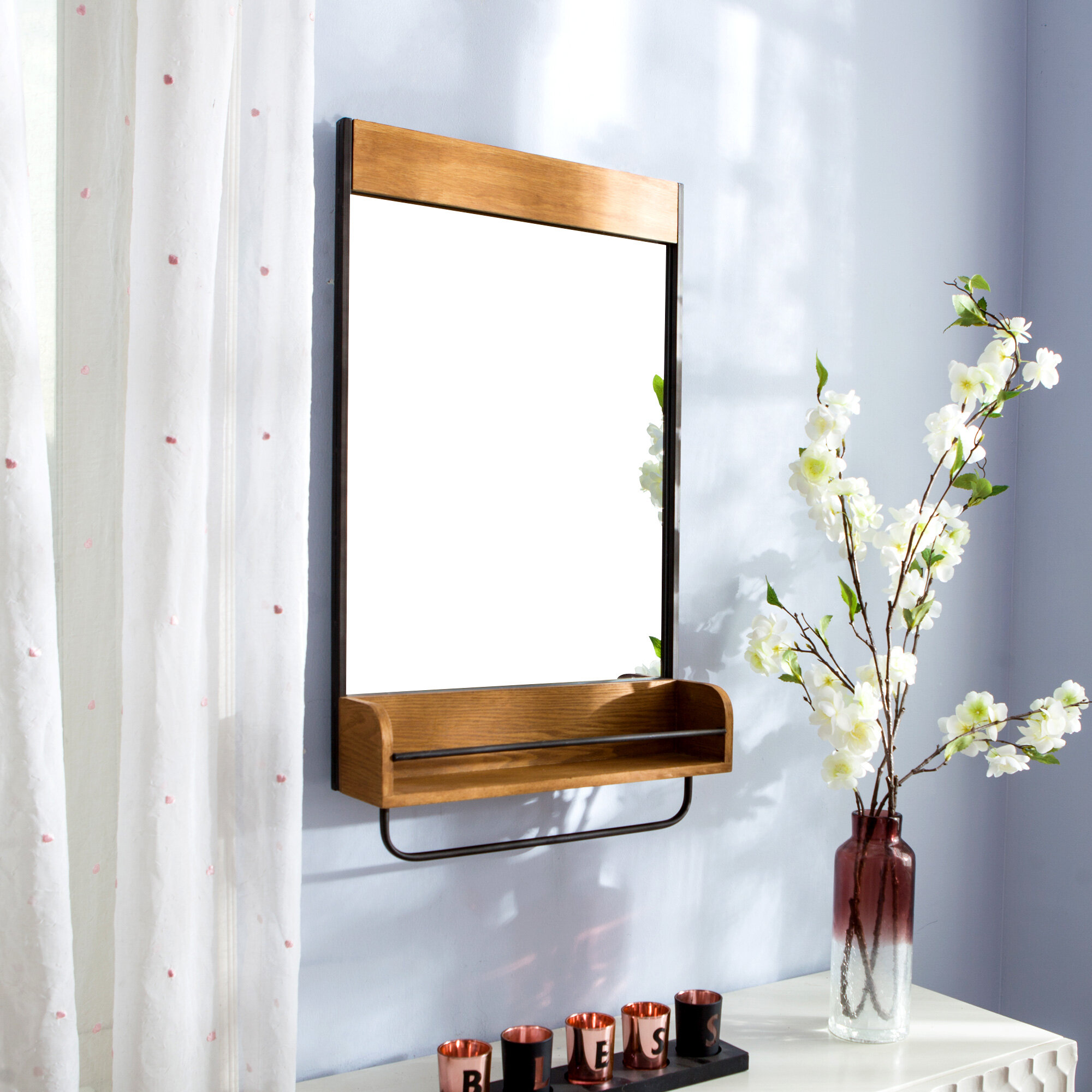 Gracie Oaks Alzada Bathroom Vanity Mirror With Shelves Wayfair