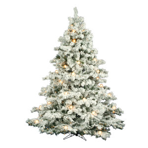 Flocked Alaskan 7.5' White Artificial Christmas Tree with 800 Clear Lights with Stand