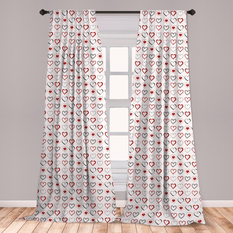 East Urban Home Ambesonne Love Curtains, Hand Drawn Style Doodle Hearts 