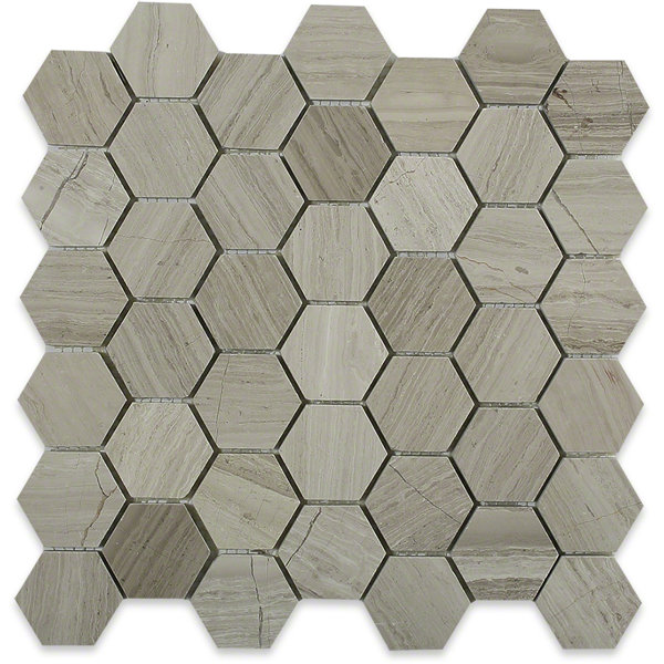 Hexagon 2 x 2 Marble Mosaic Tile in Wooden Beige by Splashback Tile