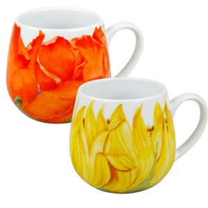 Poppy and Sunflower Blossoms Snuggle 12 oz. Mugs (Set of 2)