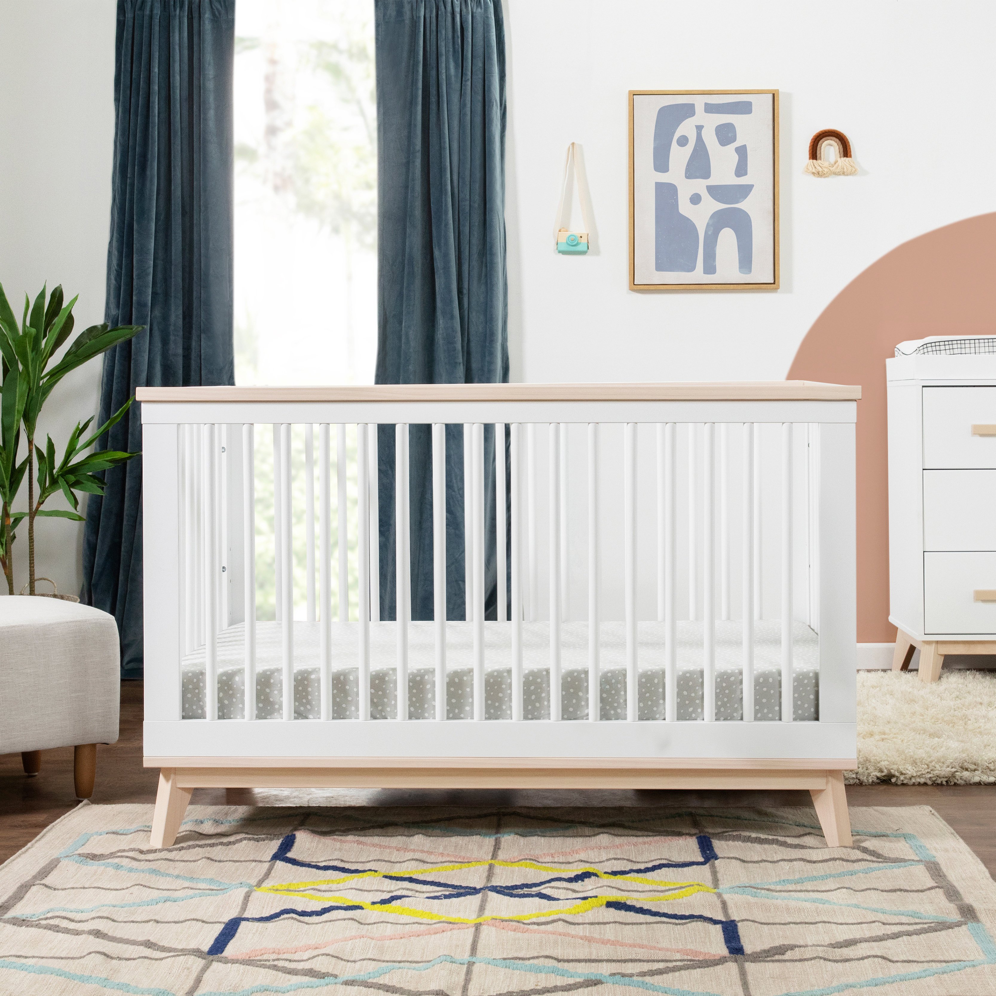 white mid century crib