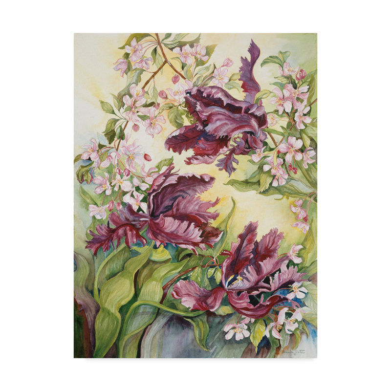 Trademark Art Parrot Tulips With Cherry Blossoms Acrylic