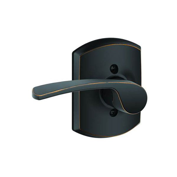 Interior Non-Turning Merano Lever and Interior Inactive Deadbolt Thumbturn with Greenwich Trim by Schlage