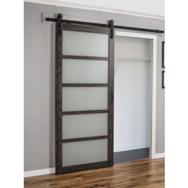 Continental Frosted Glass 1 Panel Ironage Laminate Interior Barn Door by Erias Home Designs