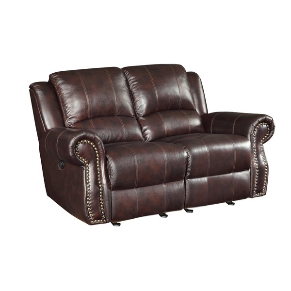 Motion Leather Reclining Flared Arms Loveseat By Wildon Home®