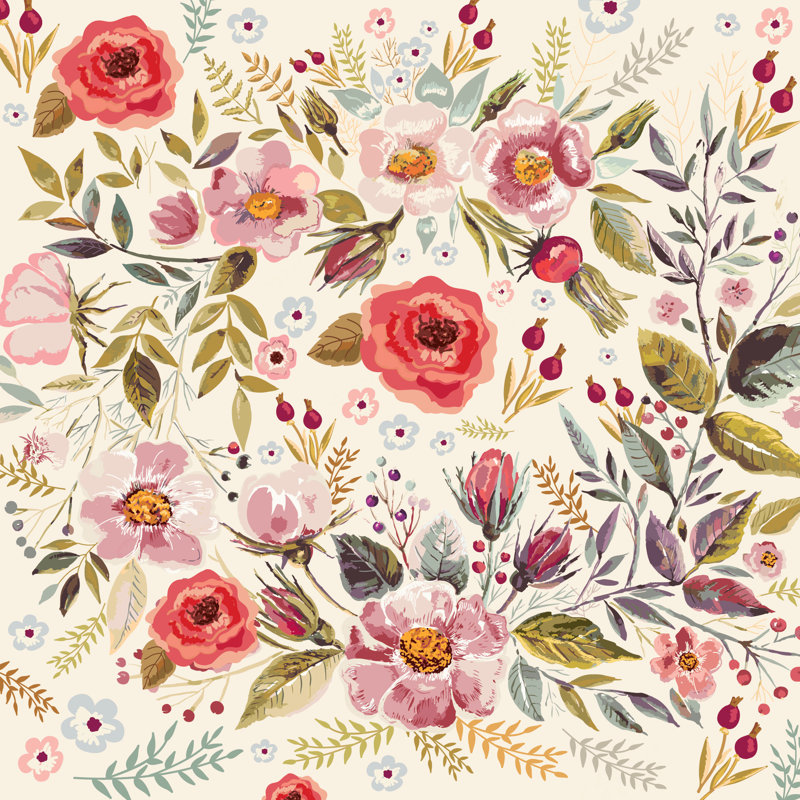 Bungalow Rose Mansfield Removable Vintage Berries Flowers 10 L X