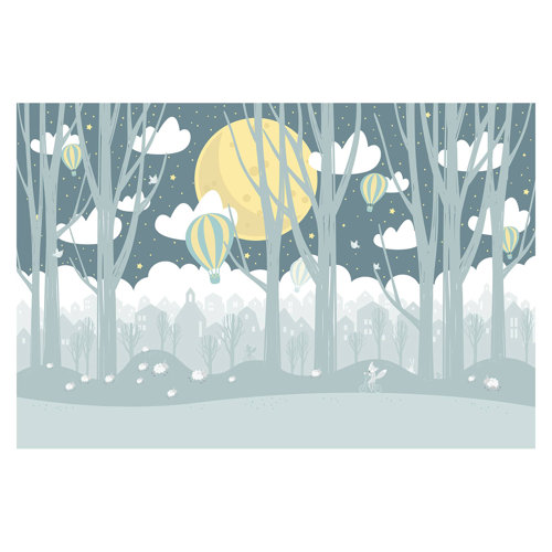 Moon with Trees and Houses 3.2m x 4.8m Textured Matte Peel & Stick Wall Mural East Urban Home
