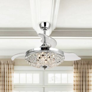 42 Fishback Crystal Retractable 3 Blade Ceiling Fan With Remote