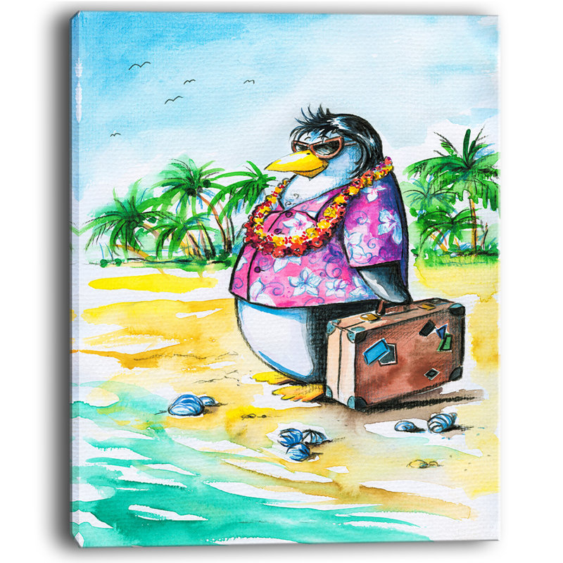 East Urban Home Penguin Enjoying Holidays On Beach Cartoon
