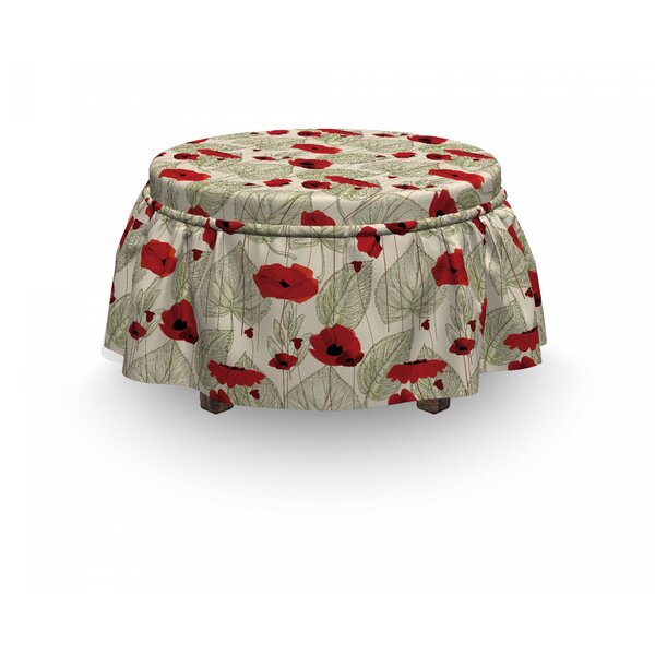 Poppy Sketch Leaves Rural Flora 2 Piece Box Cushion Ottoman Slipcover Set By East Urban Home