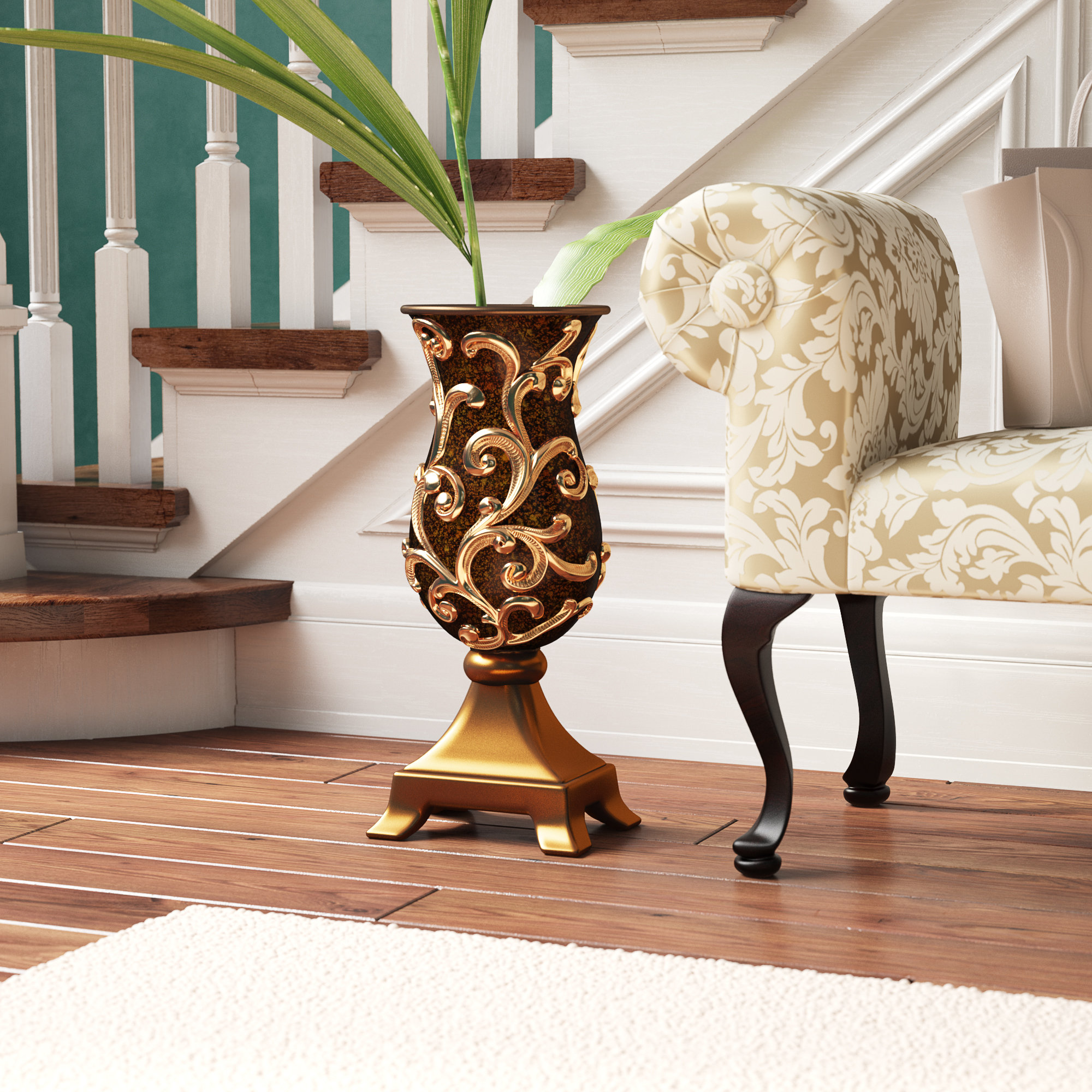 Astoria Grand Bakewell Baroque Polyresin Décor Floor Vase Bakewell Baroque Polyresin