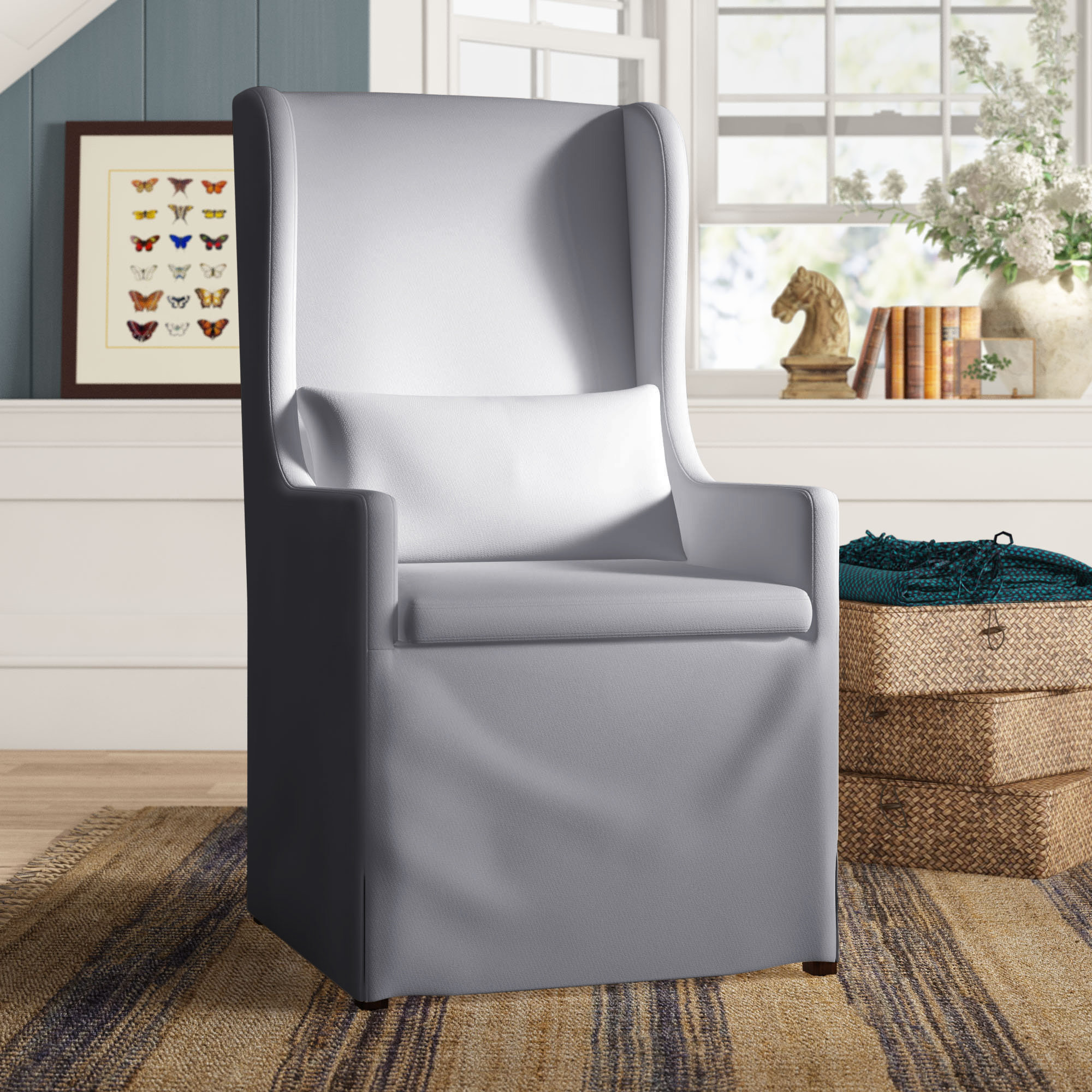 skirted wingback chair