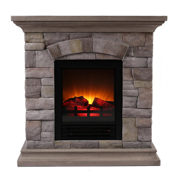 Portable Faux Stone Electric Fireplace by OK Lighting