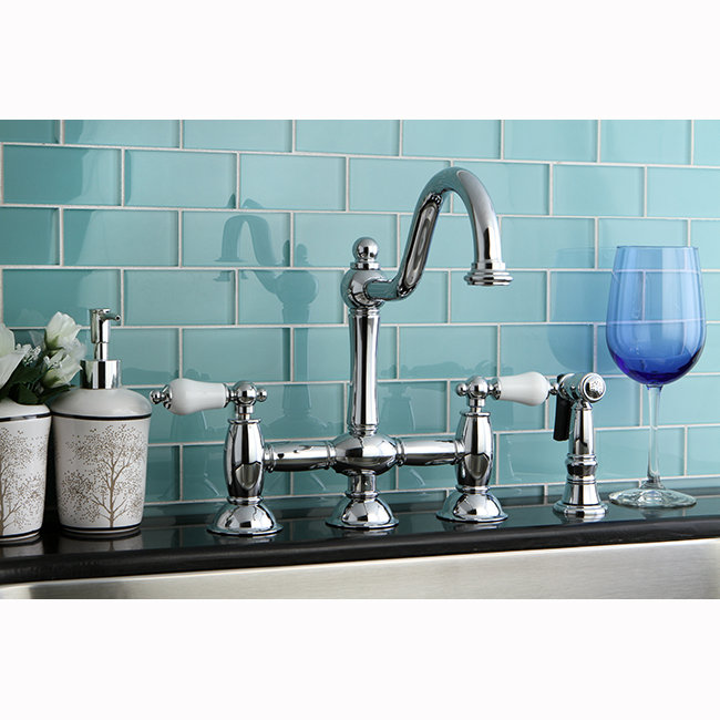 Kingston Brass Restoration Double Handle Deck Mount Kitchen Faucet with Spray & Reviews Wayfair