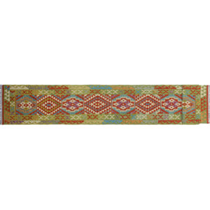 One-of-a-Kind Cortez Kilim Hand-Woven Runner Green Area Rug