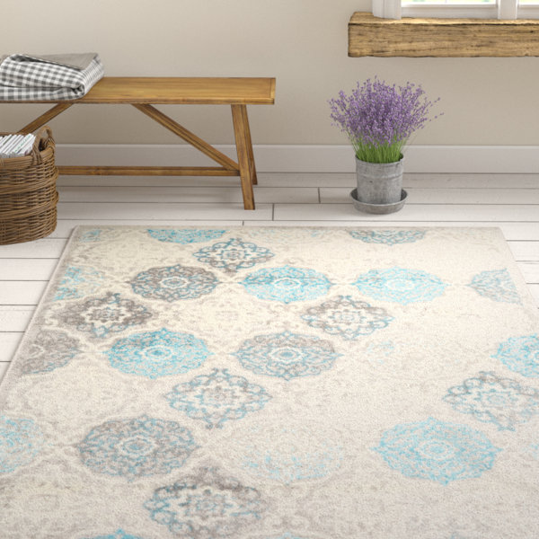 Kallie Quilted Gray/Blue Area Rug by Ophelia & Co.