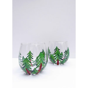 Wildwood Pine Tree 16.75 oz. Stemless Wine Glass (Set of 2)