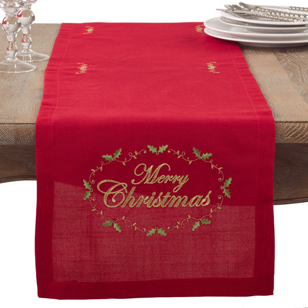 Merry Christmas Holly Embroidered Holiday Table Runner by The Holiday Aisle