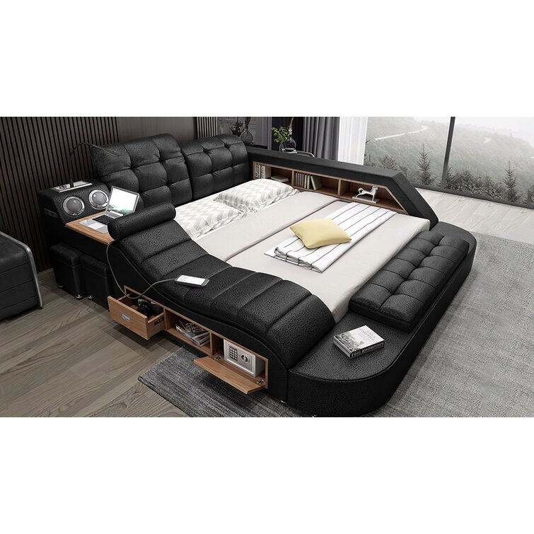 Jubilee Moderncontemporary Design Hariana Tech Smart Ultimate Italian Leather Bed Tufted Low Profile Platform Bed Wayfair