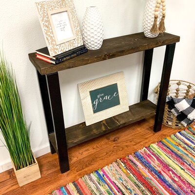 17 Stories Aranza Console Table  Table Top Color: Dark Walnut, Size: 29.25" H x 37" W x 9.25" D, Table Base Color: Black
