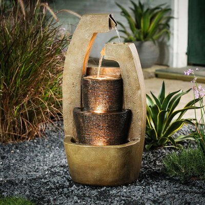 Brown Resin Modern Sculpture Outdoor Fountain With LED Light 17 Stories