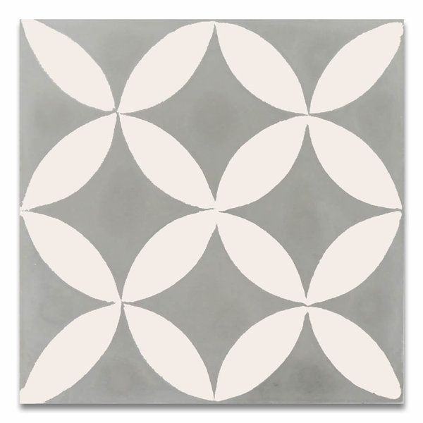 Amlo 8 x 8 Handmade Cement Tile in White and Gray by Moroccan Mosaic