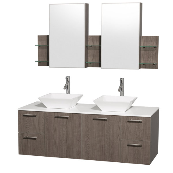 Amare 60 Double Gray Oak Bathroom Vanity Set with Medicine Cabinet by Wyndham Collection