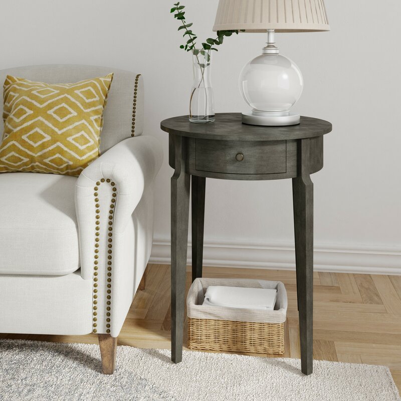 end table with lamp and storage