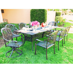 Nina Rectangular 9 Piece Metal Dining Set with Cushions