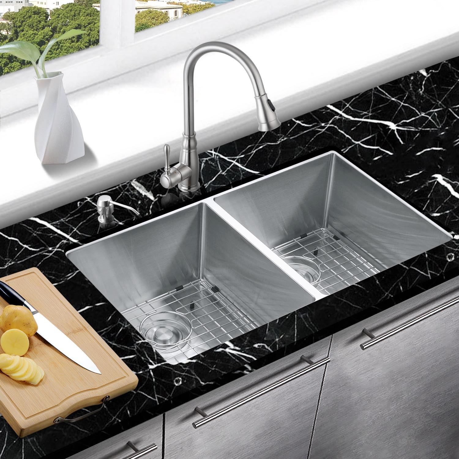 Mowa Handmade 33 L X 19 W Double Basin Undermount Kitchen Sink Double Basin Undermount Kitchen Sink