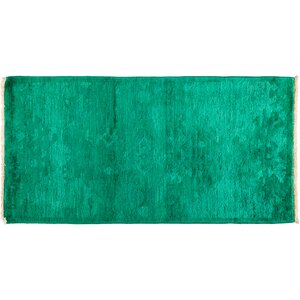 One-of-a-Kind Vibrance Hand-Knotted Green Area Rug