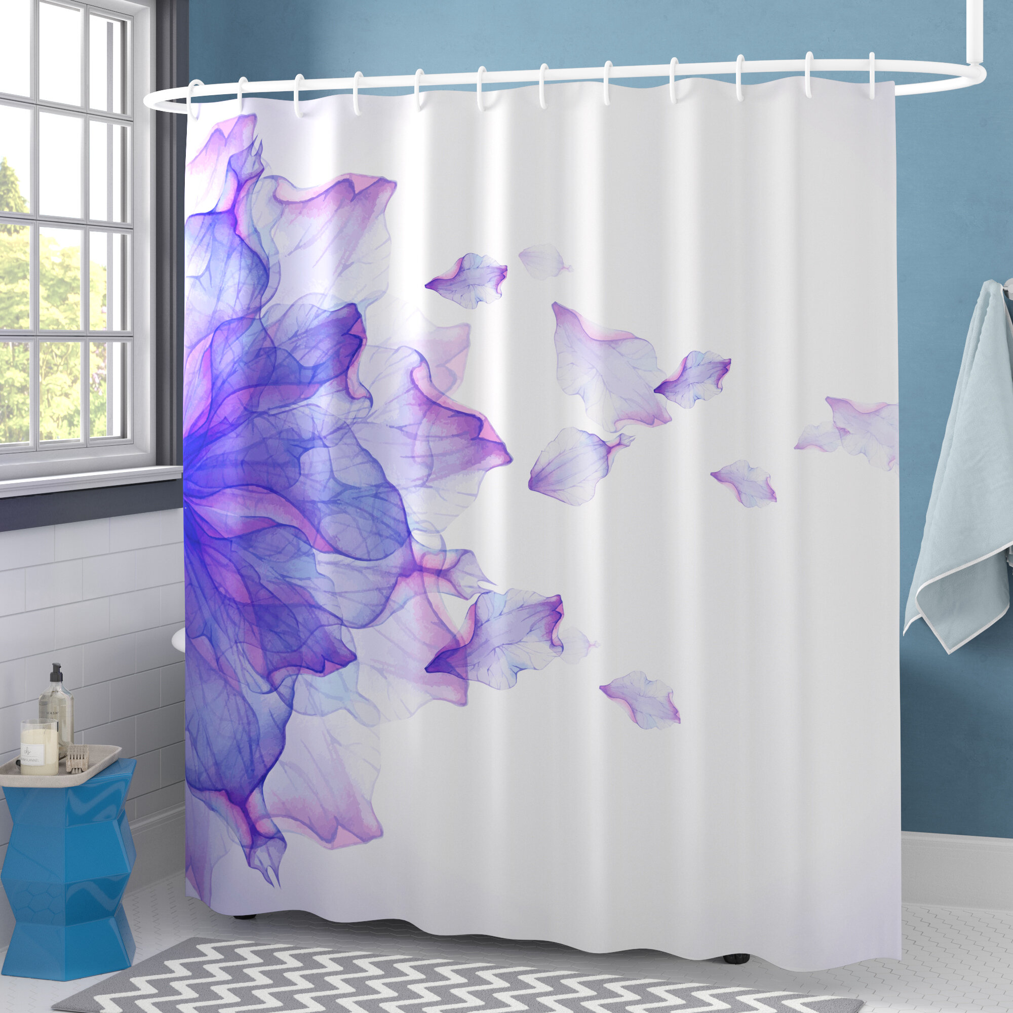 Wrought Studio Keenum Flower Abstract Themed Modern Futuristic Image With Water Like Colored Art Print Single Shower Curtain Reviews Wayfair