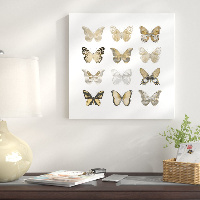 East Urban Home Butterfly Study In Gold Iii Painting Print On