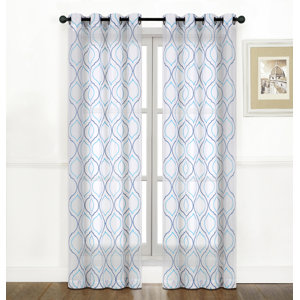 Belmonte Embroidered Geometric Sheer Grommet Curtain Panels (Set of 2)