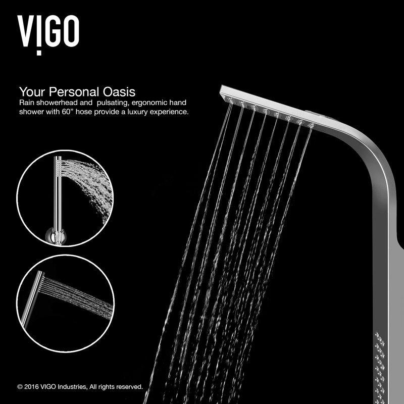 VIGO Sutherland Rain Waterfall Shower Panel with Jets and Hand Shower